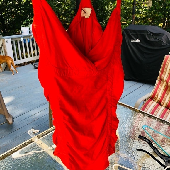 DELETTA by ANTHROPOLOGIE size large coral orange ruched top  slimming top - Picture 9 of 14